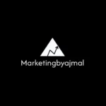 Best freelance digital marketer in wayanad A minimalist black and white logo featuring a white triangle with an upward arrow inside, symbolizing growth. Below the triangle, the text “Marketingbyajmal” is written in a clean, modern font on a black background.